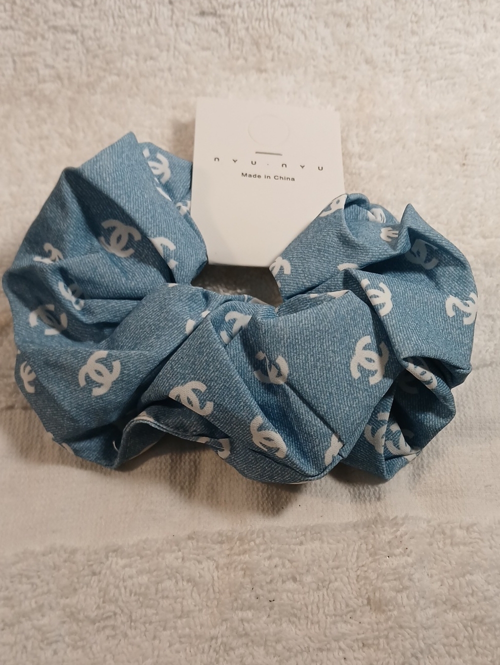 Light Blue & White Hair Scrunchie